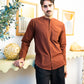 Full Sleeve Indian Classic Rust Brown Mandarin Collar Shirt for Men