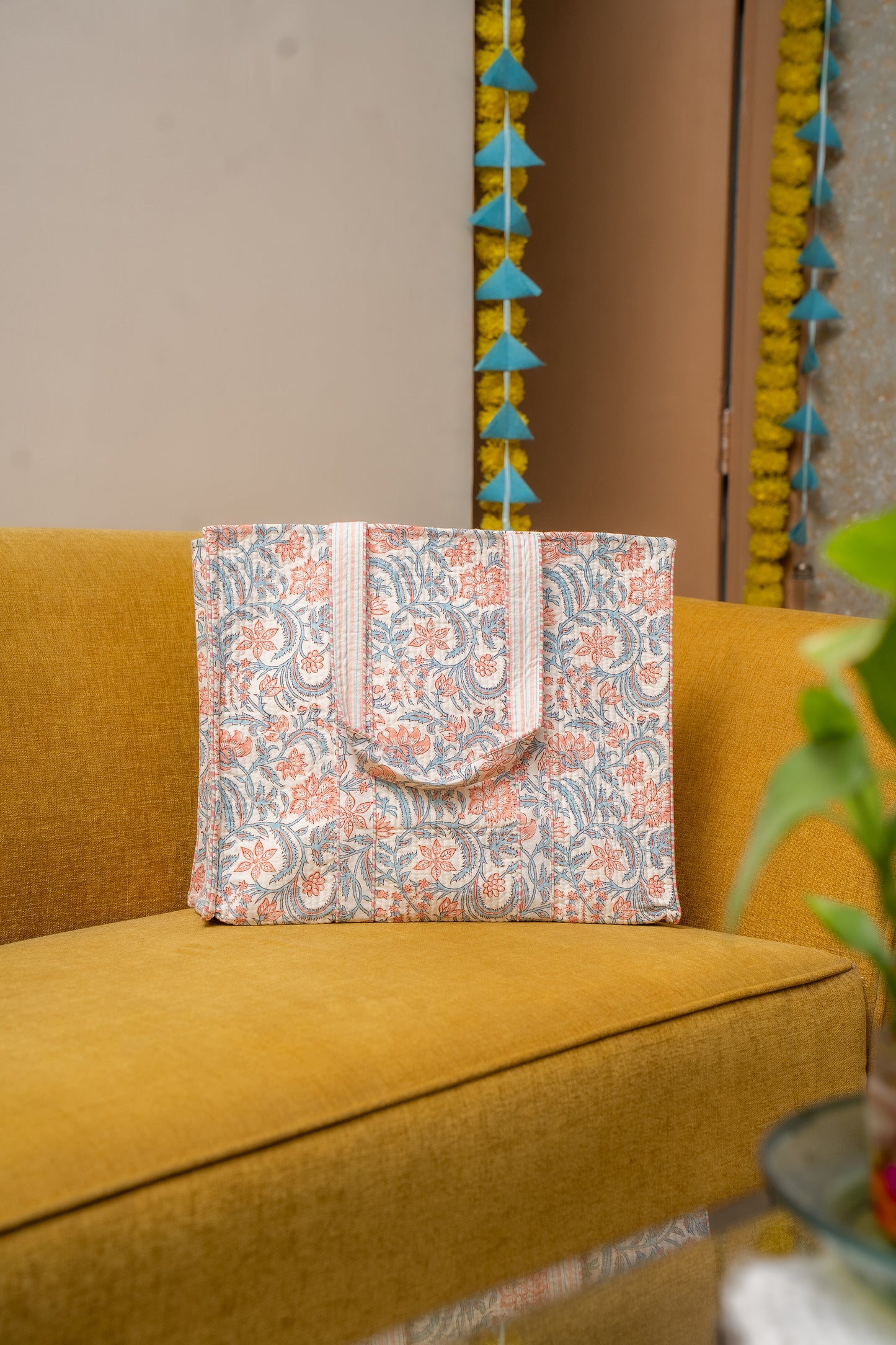 Awdhesh Kumar Floral Paisley Vine Cotton Hand Block Printed Tote Bag for Women