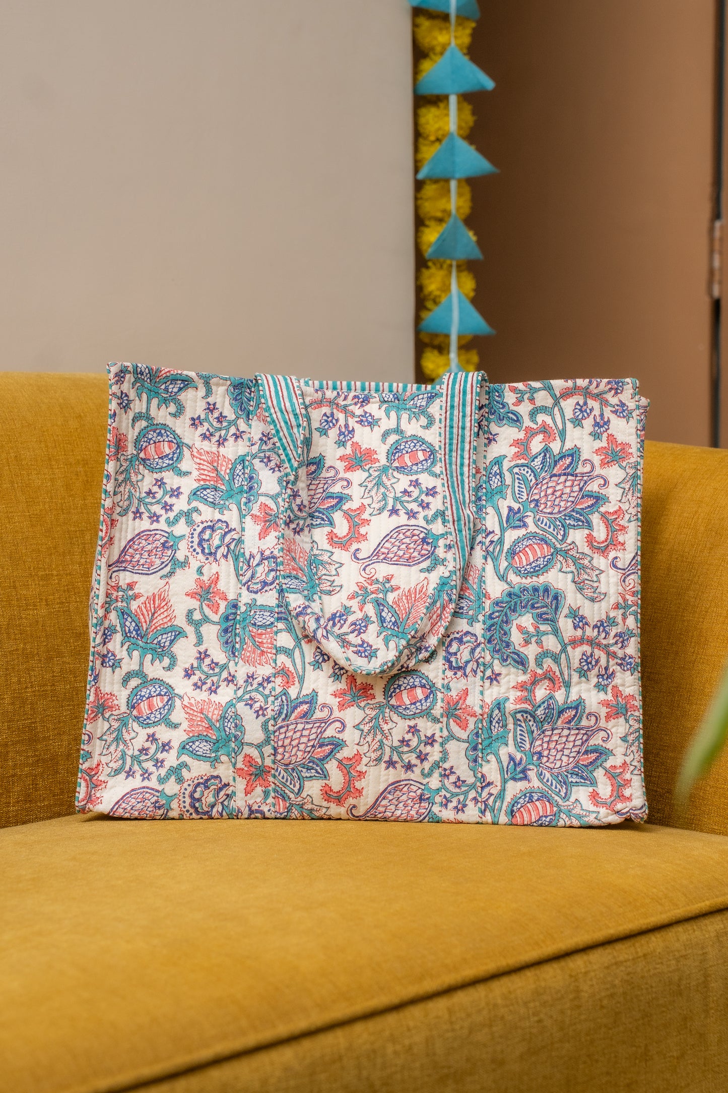 Awdhesh Kumar Botanical Paisley Cotton Hand Block Printed Tote Bag for Women