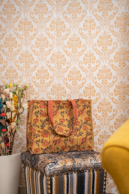 Awdhesh Kumar Rustic Floral Block Cotton Hand Block Printed Tote Bag for Women