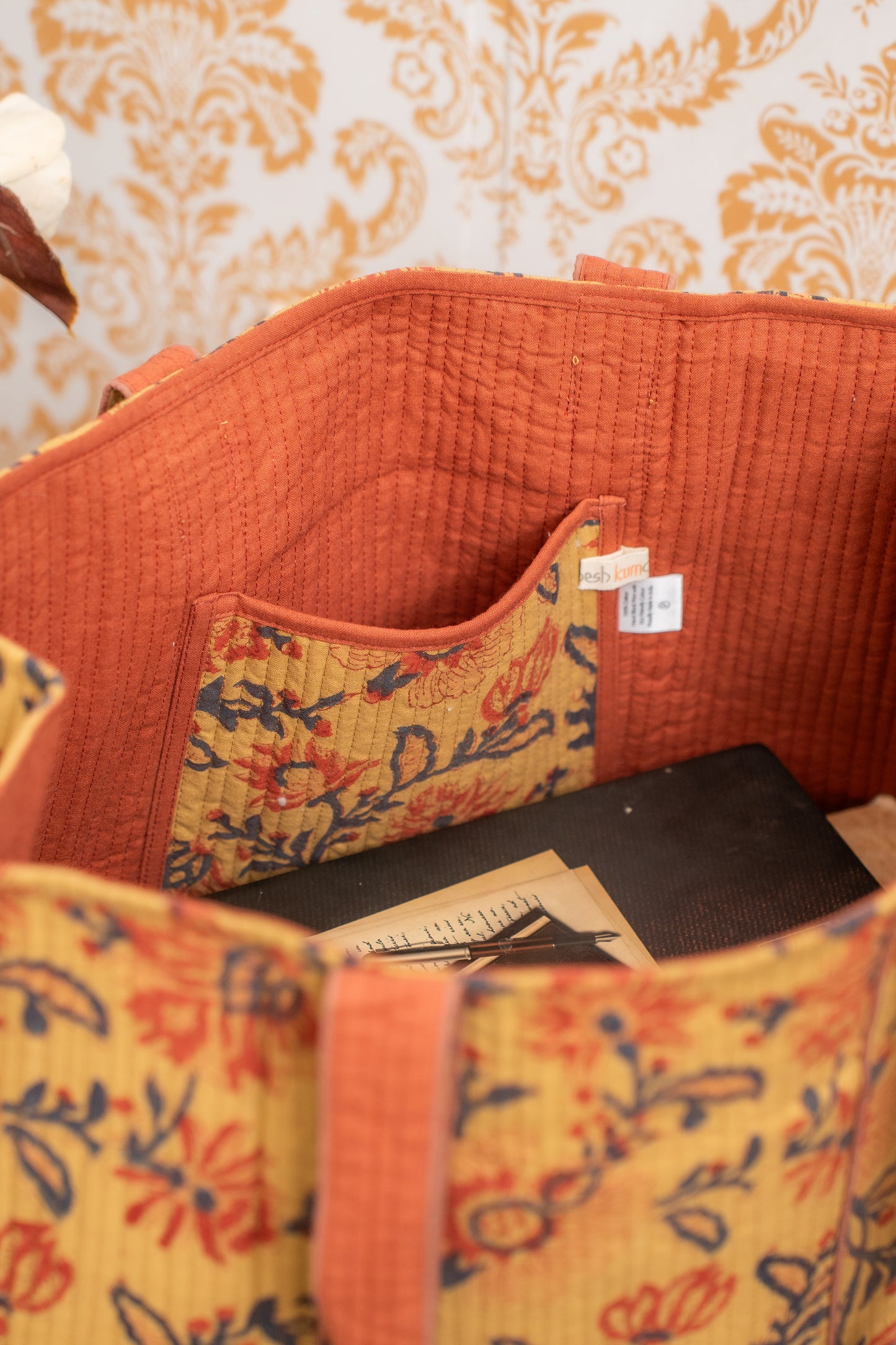 Awdhesh Kumar Rustic Floral Block Cotton Hand Block Printed Tote Bag for Women