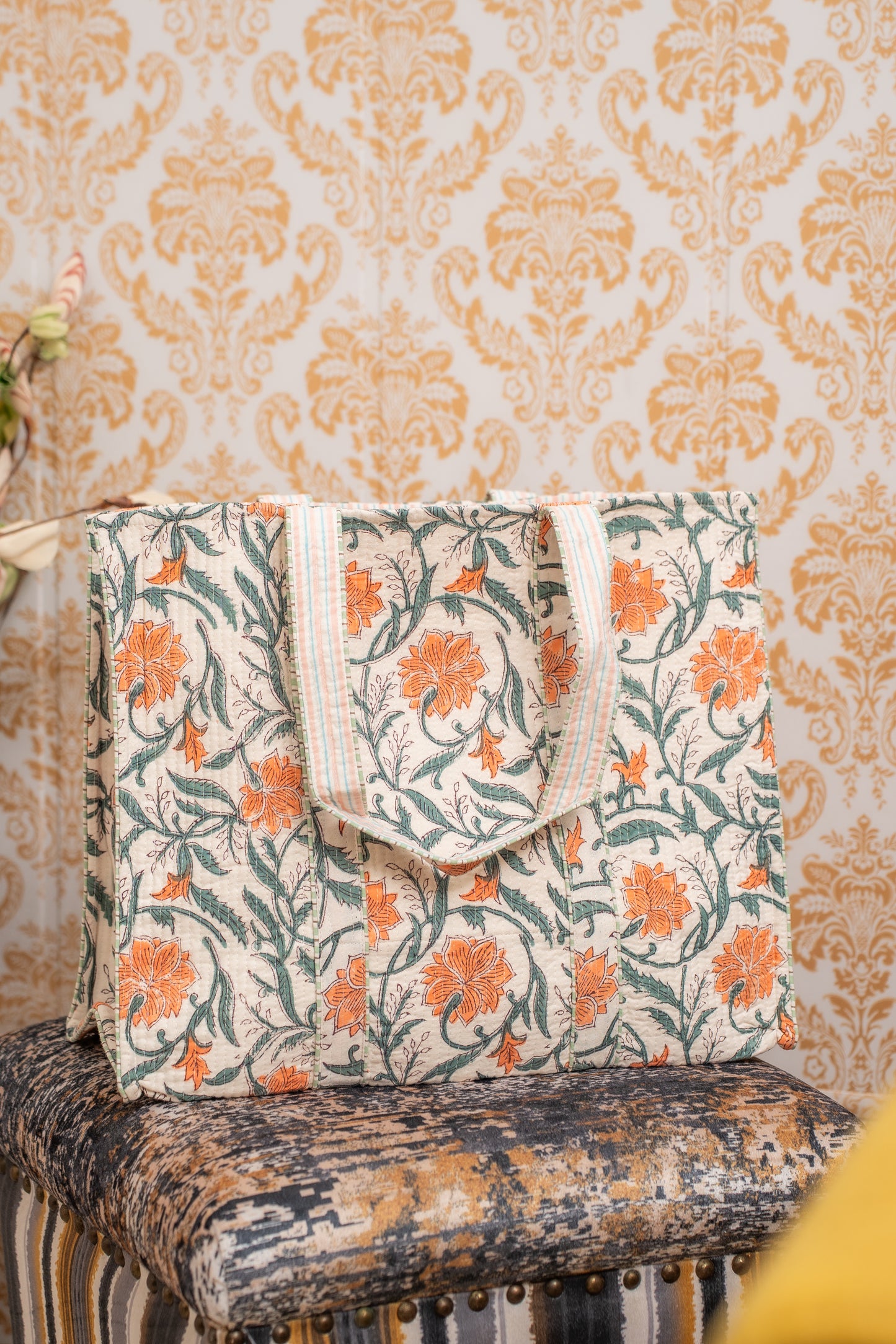 Awdhesh Kumar Vintage Garden Cotton Hand Block Printed Tote Bag for Women