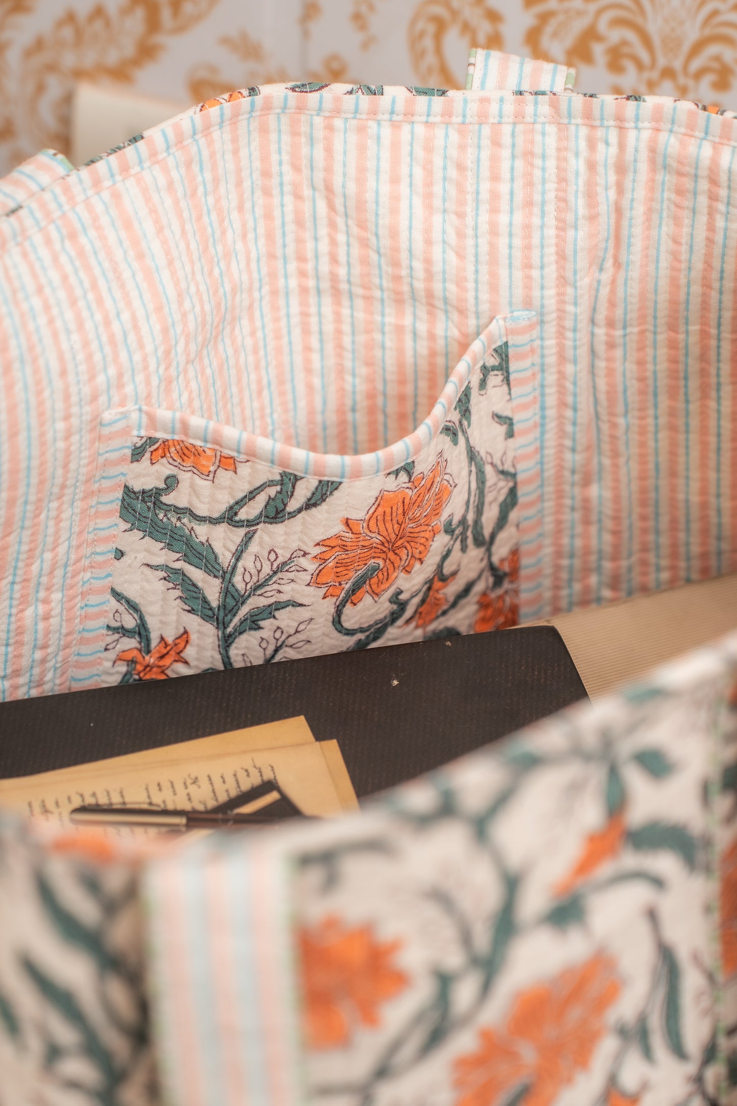 Awdhesh Kumar Vintage Garden Cotton Hand Block Printed Tote Bag for Women