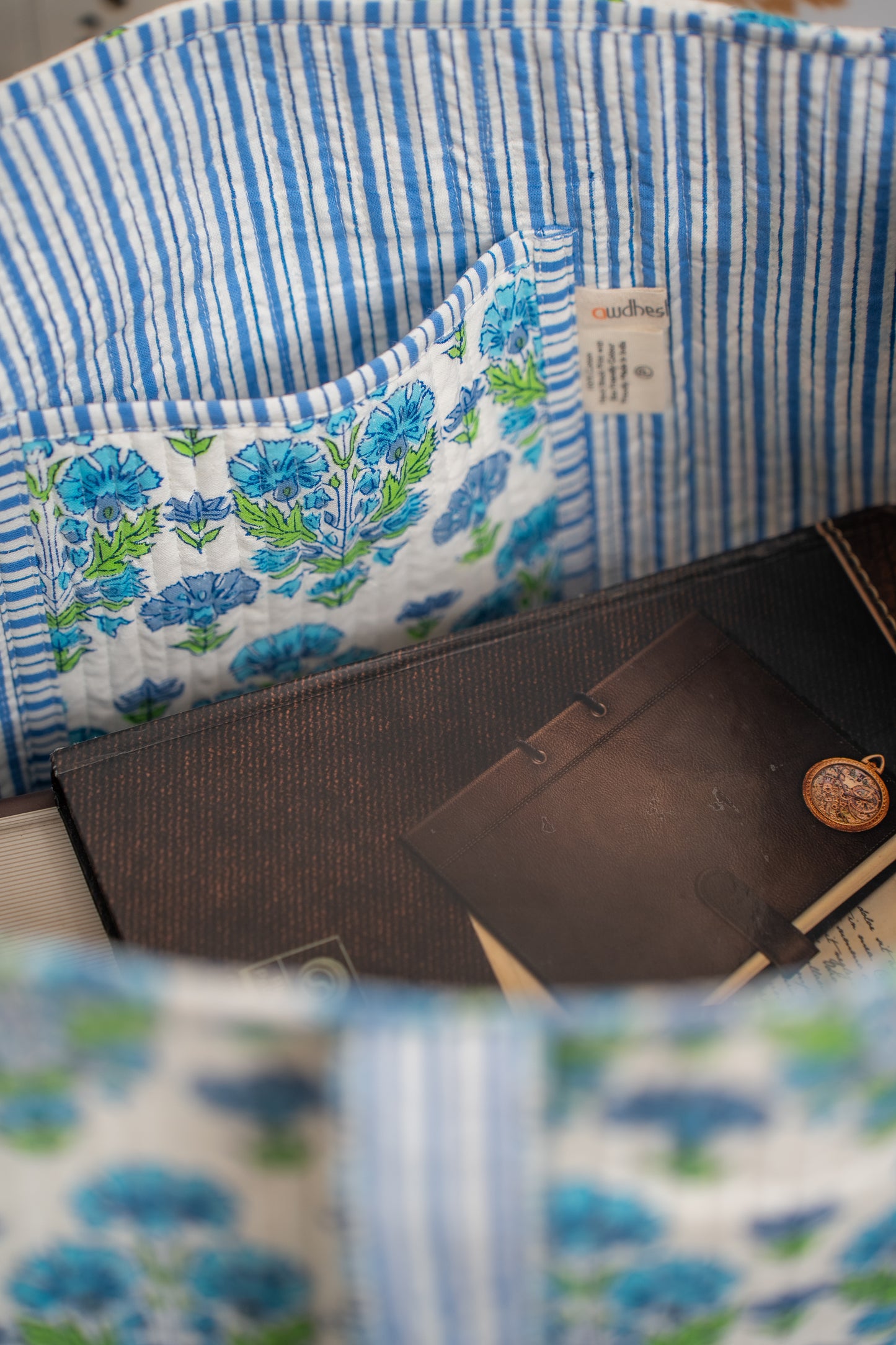 Awdhesh Kumar Mughal-inspired floral Cotton Hand Block Printed Tote Bag for Women