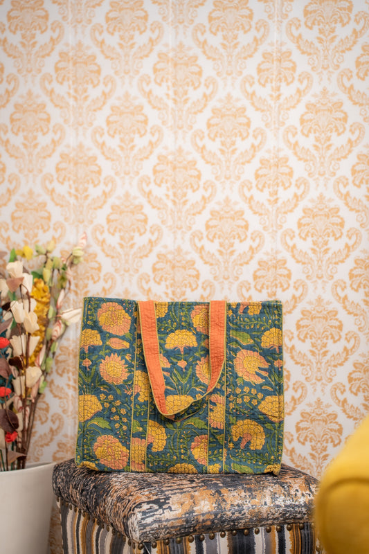 Awdhesh Kumar Mehndi Bloom Bag Cotton Hand Block Printed Tote Bag for Women