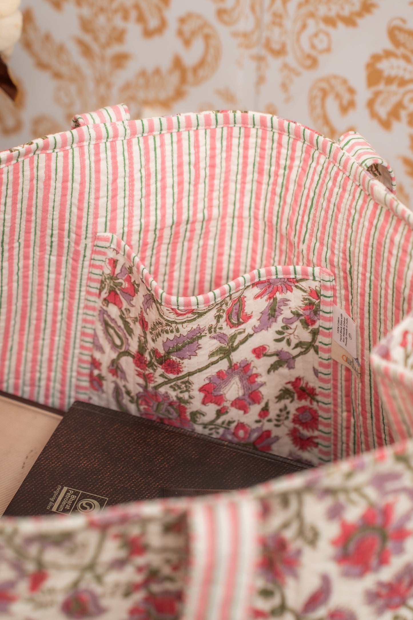 Awdhesh Kumar Blush Bloom Carryall Cotton Hand Block Printed Tote Bag for Women