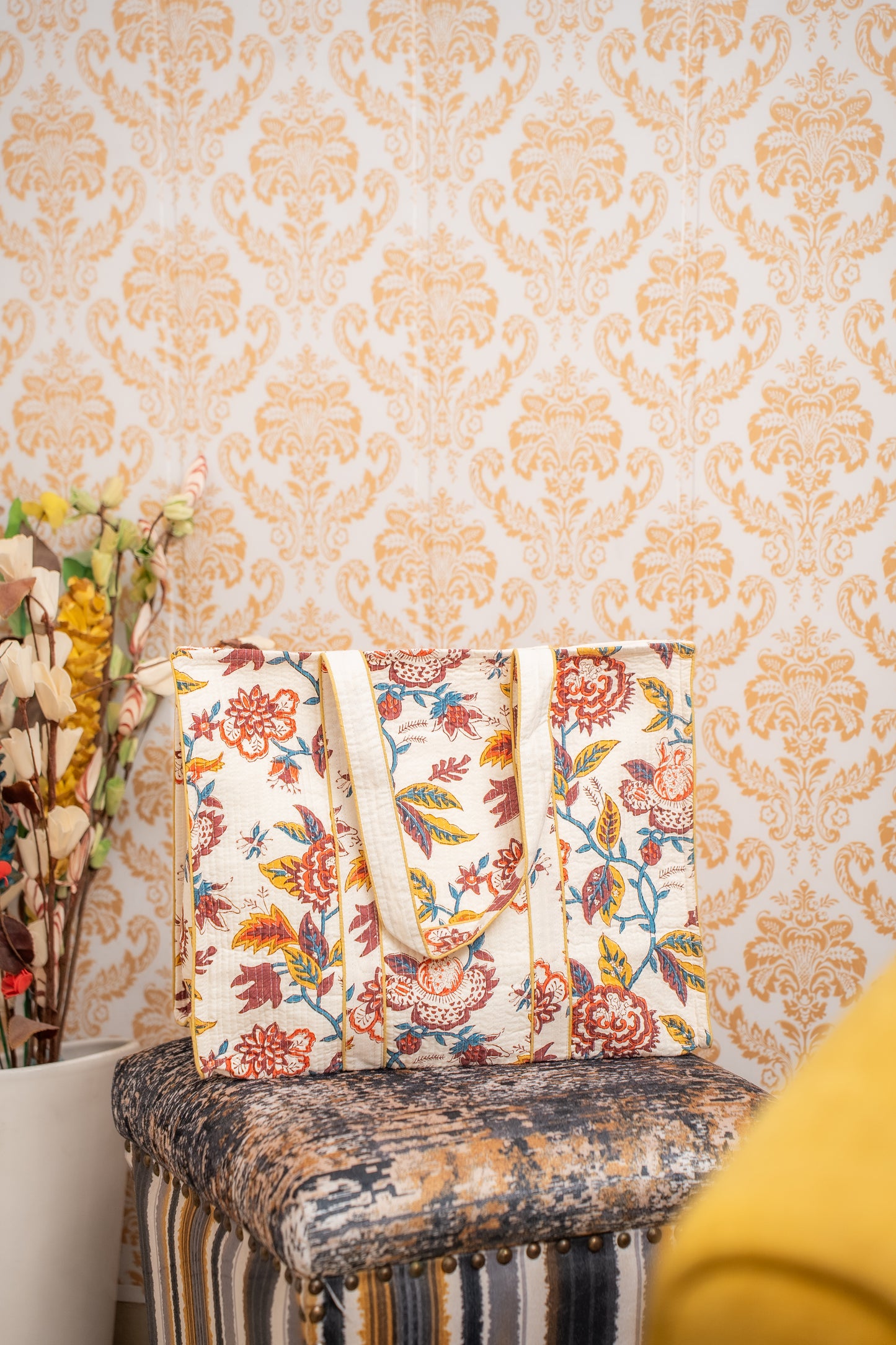 Awdhesh Kumar floral tapestry Cotton Hand Block Printed Tote Bag for Women