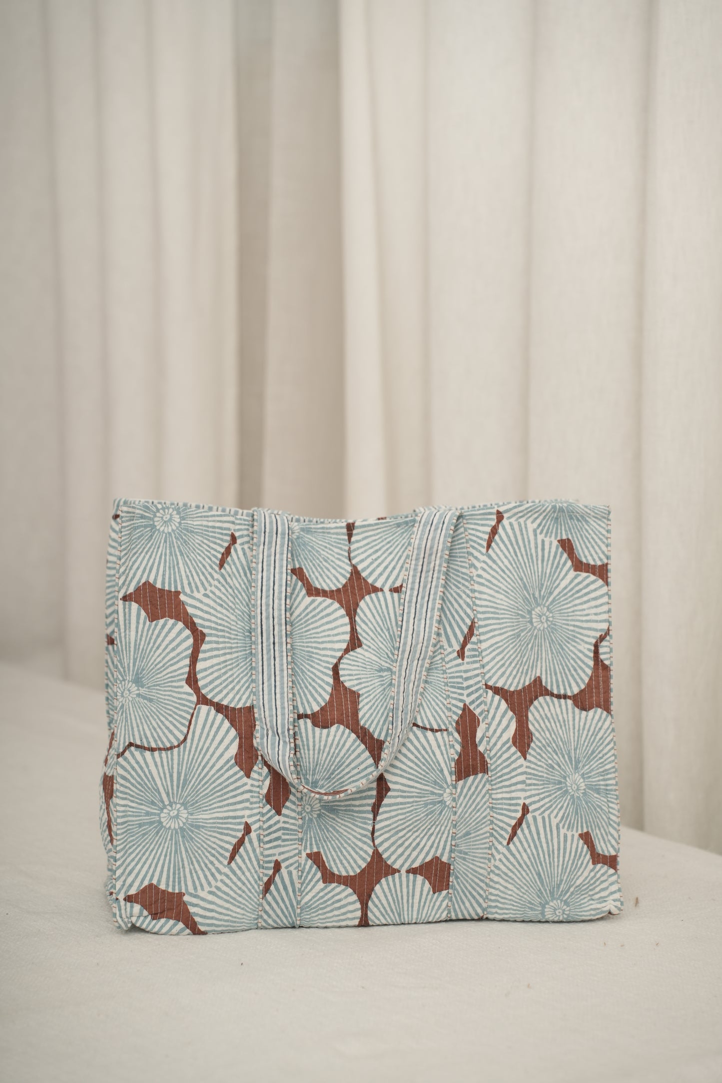Awdhesh Kumar Indigo Floral Rays Cotton Hand Block Printed Tote Bag for Women