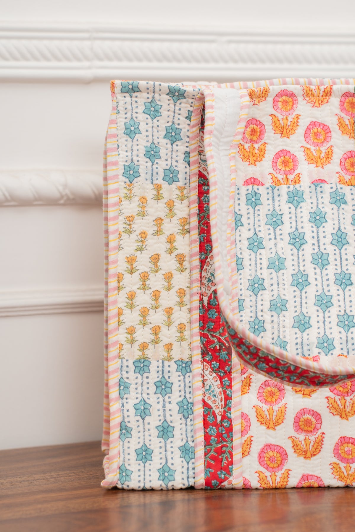 Awdhesh Kumar Mustard Floral Cotton Hand Block Printed Tote Bag for Women