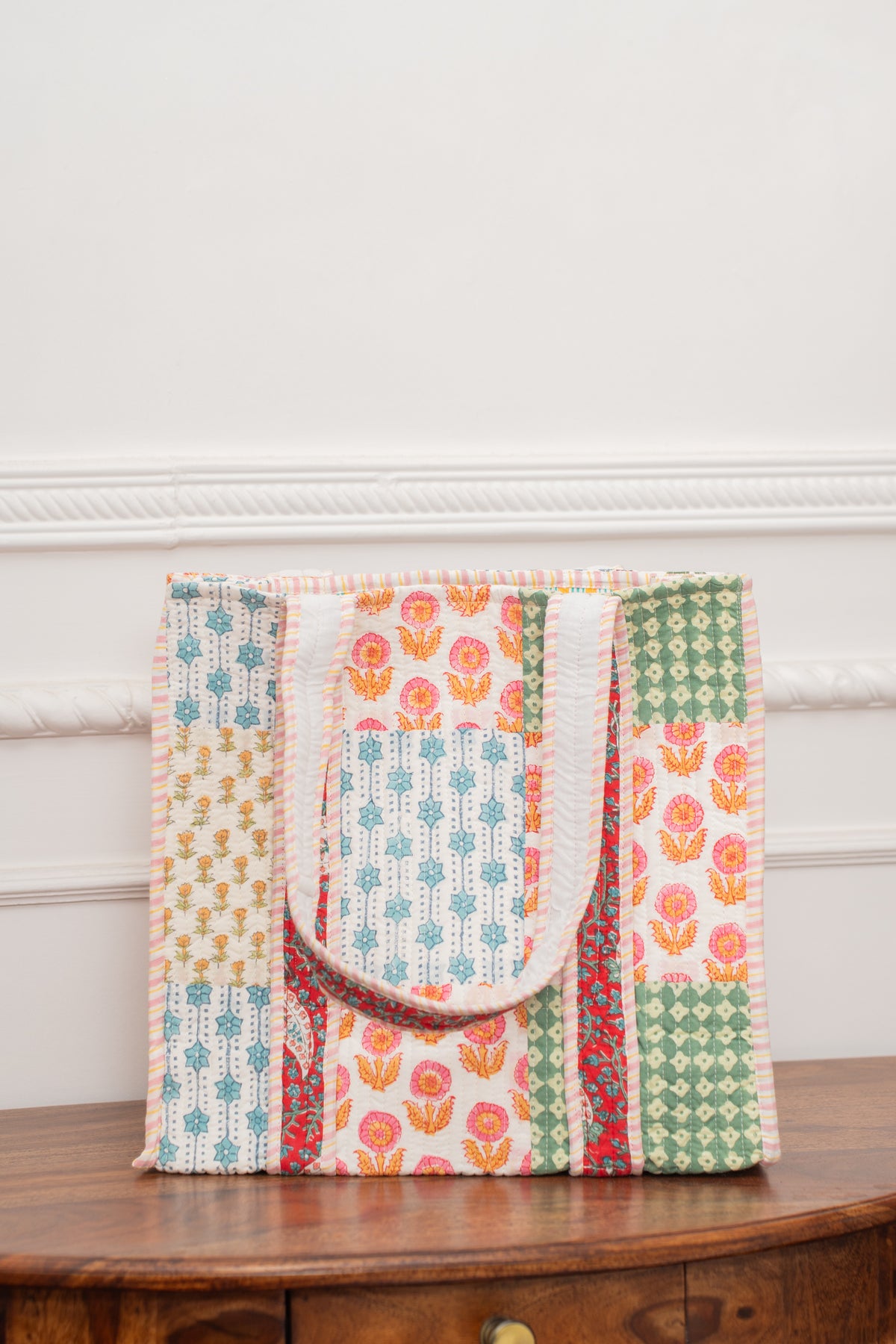 Awdhesh Kumar Mustard Floral Cotton Hand Block Printed Tote Bag for Women