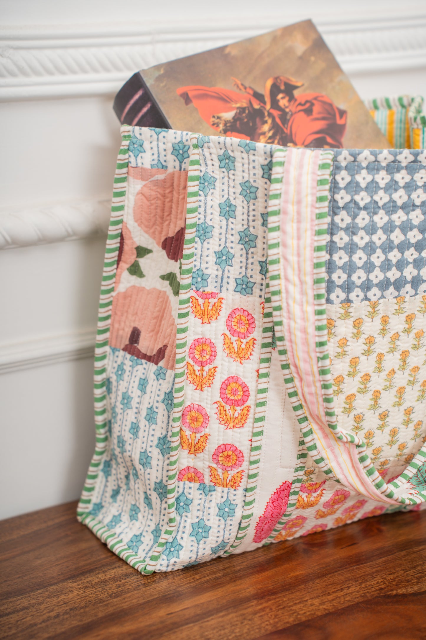 Awdhesh Kumar Mustard Floral Cotton Hand Block Printed Tote Bag for Women