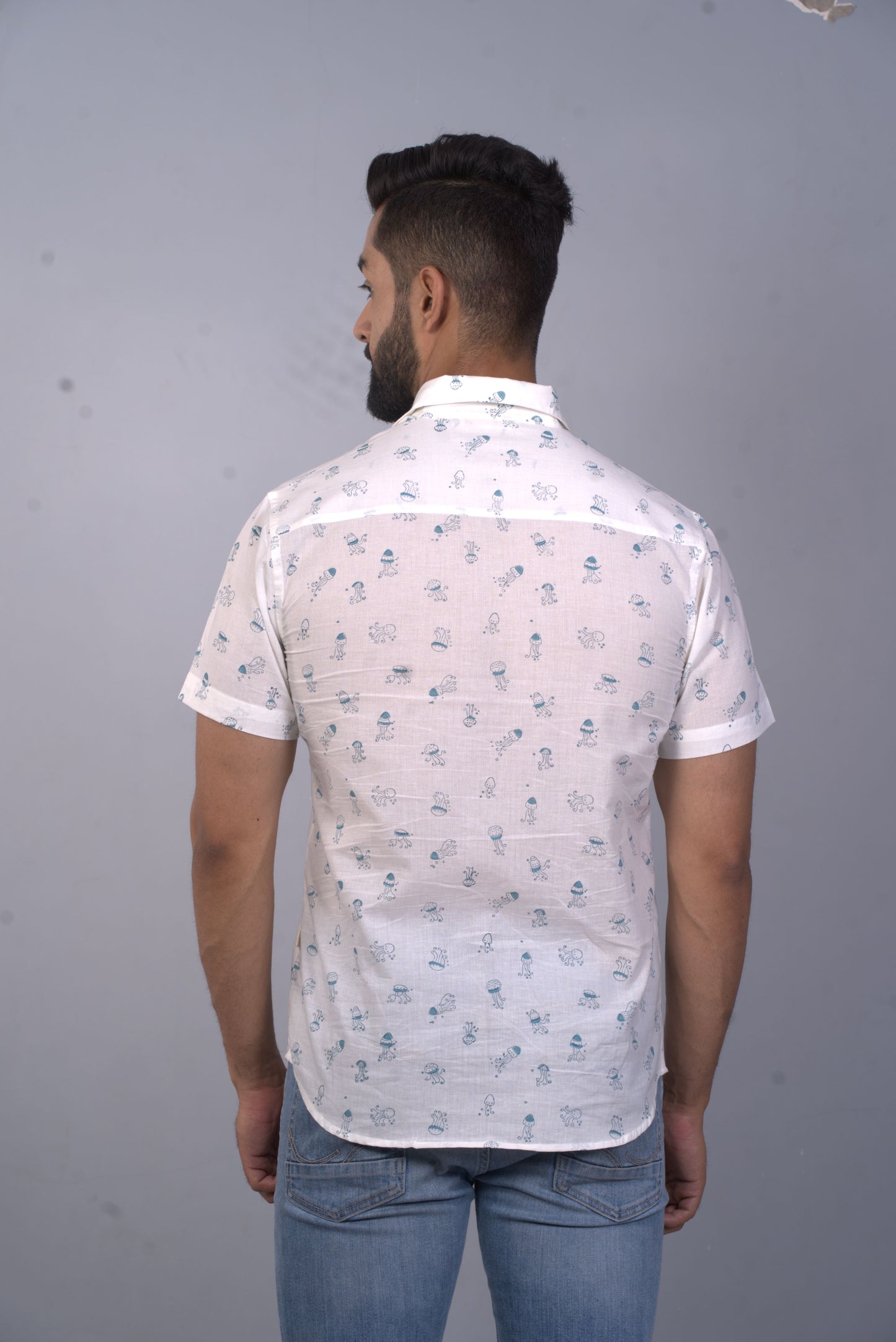 half sleeve Indian Hand Block Print Shirt Jelly Fish Design Shirt 100% Cotton Fabric