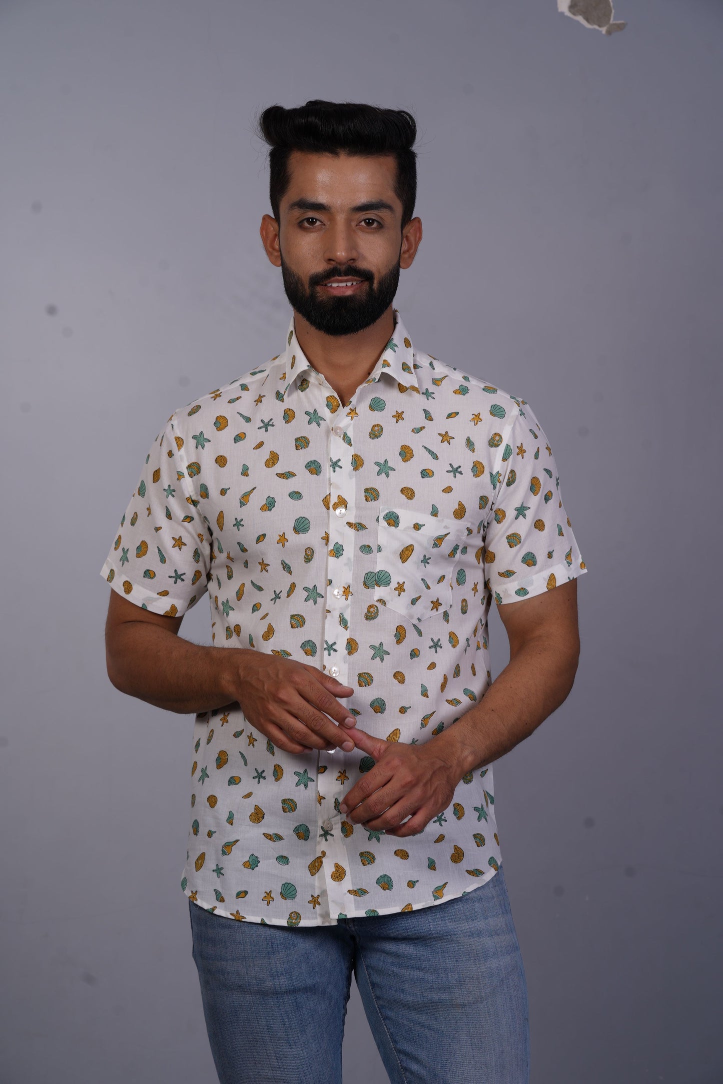 half sleeve Indian Hand Block Print Shirt Seep Design Shirt 100% Cotton Fabric