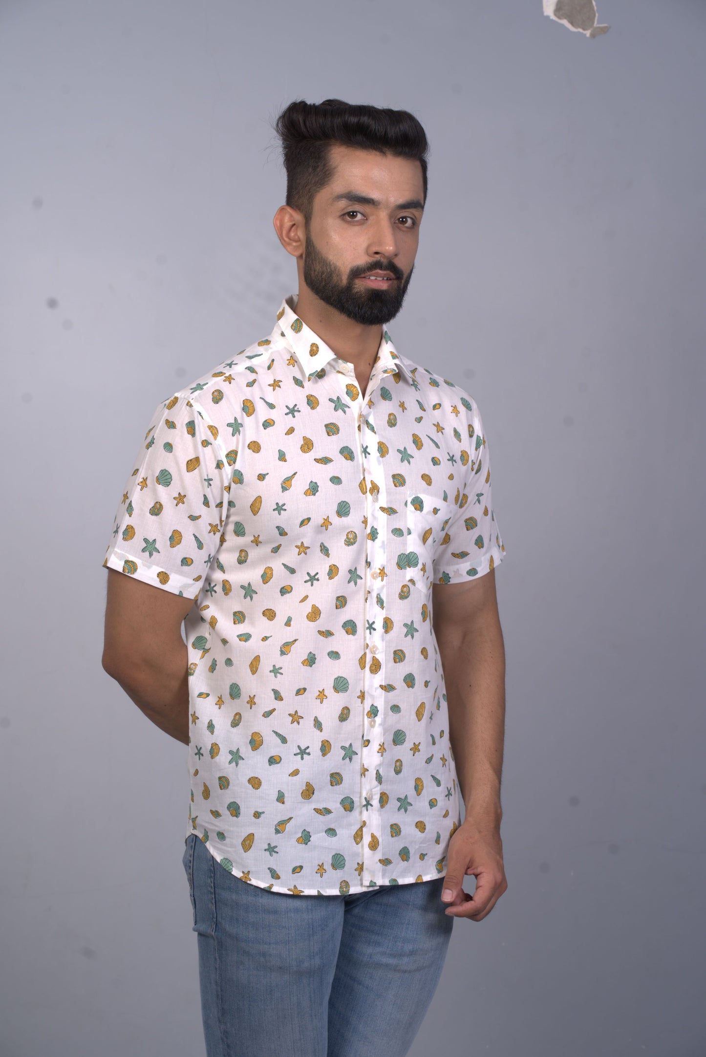 half sleeve Indian Hand Block Print Shirt Seep Design Shirt 100% Cotton Fabric