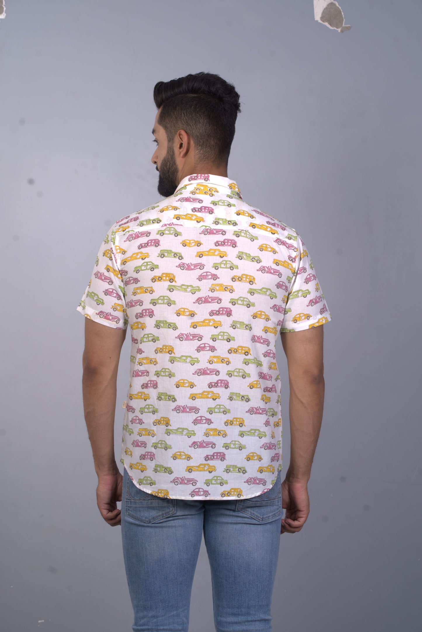 half sleeve Indian Hand Block Print Shirt Vintage Car Design Shirt 100% Cotton Fabric