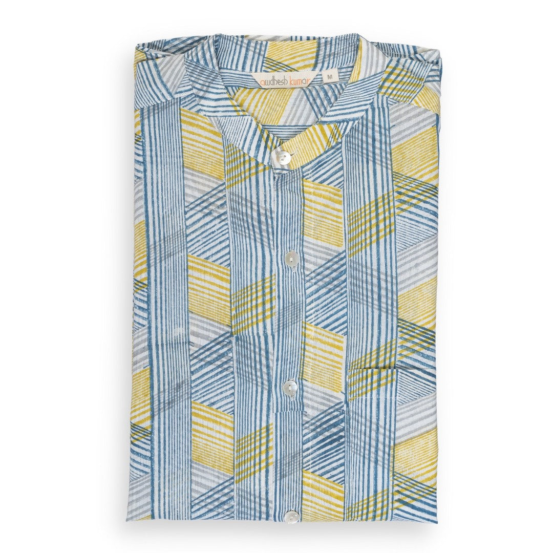 Full Sleeve Indian Hand Block Print Shirt Game of Line Retro Design Shirt 100% Cotton Fabric