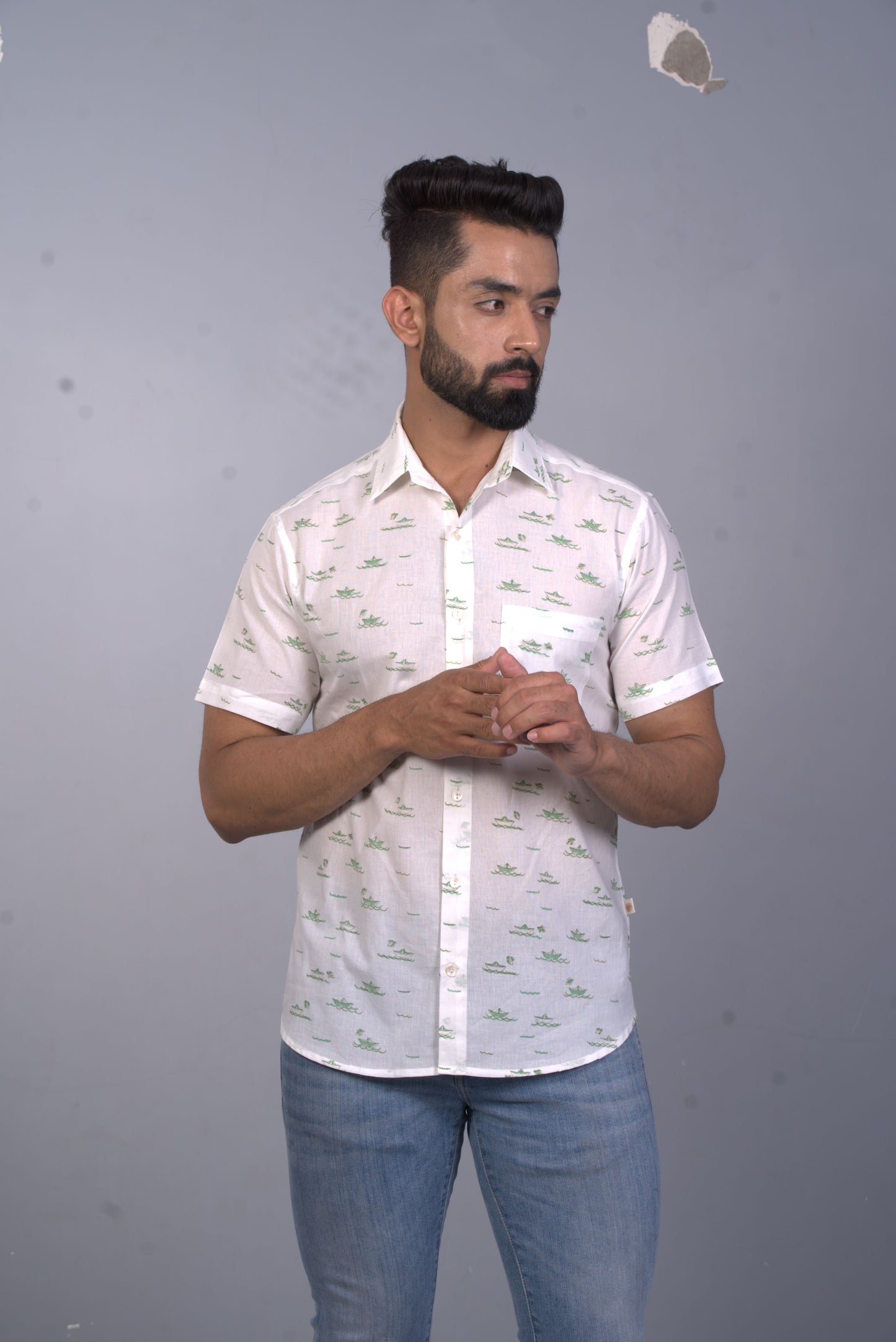 half sleeve Indian Hand Block Print Shirt Naav Design Shirt 100% Cotton Fabric