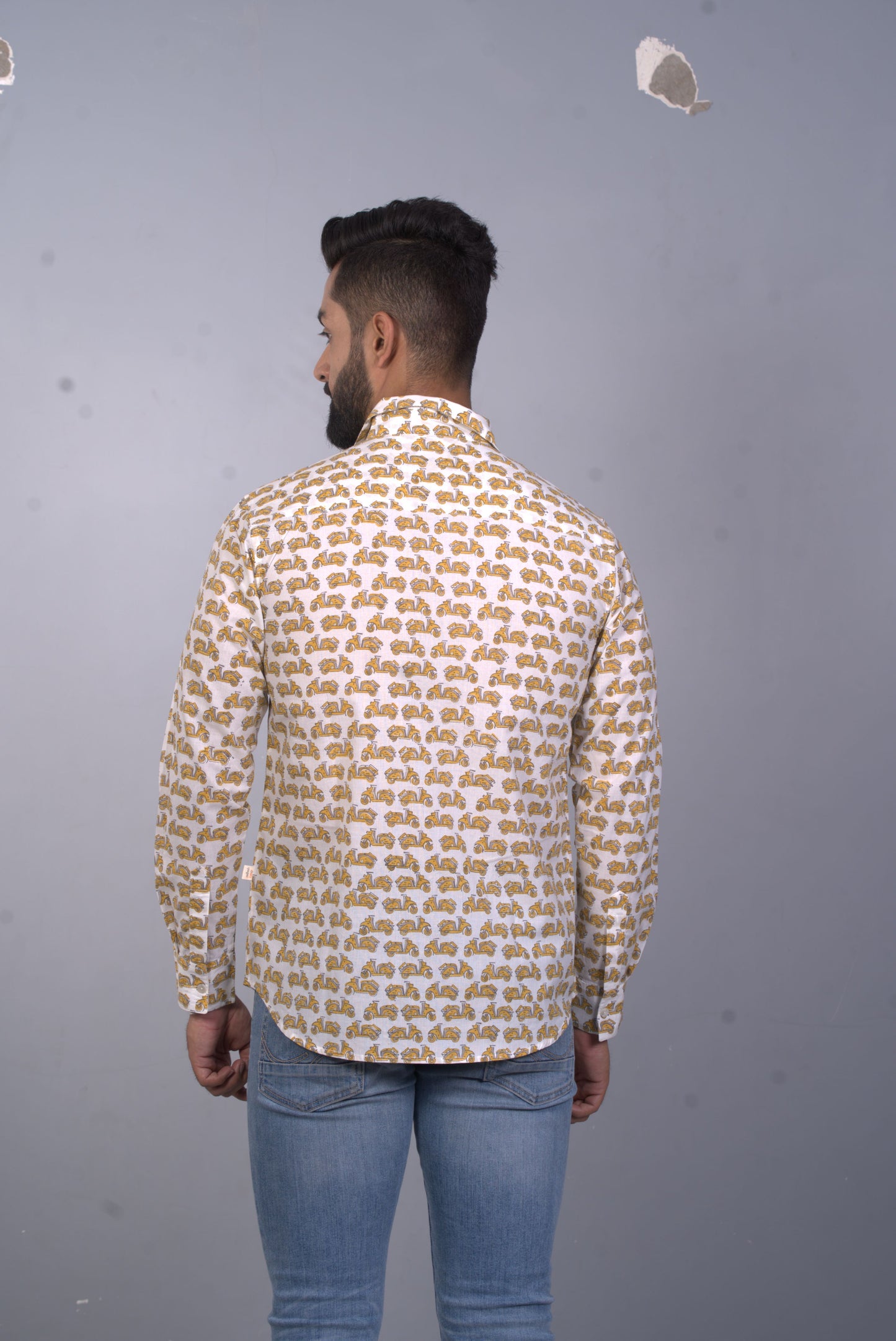 Full Sleeve Indian Hand Block Print Shirt Vespa Scooter Design Shirt 100% Cotton Fabric