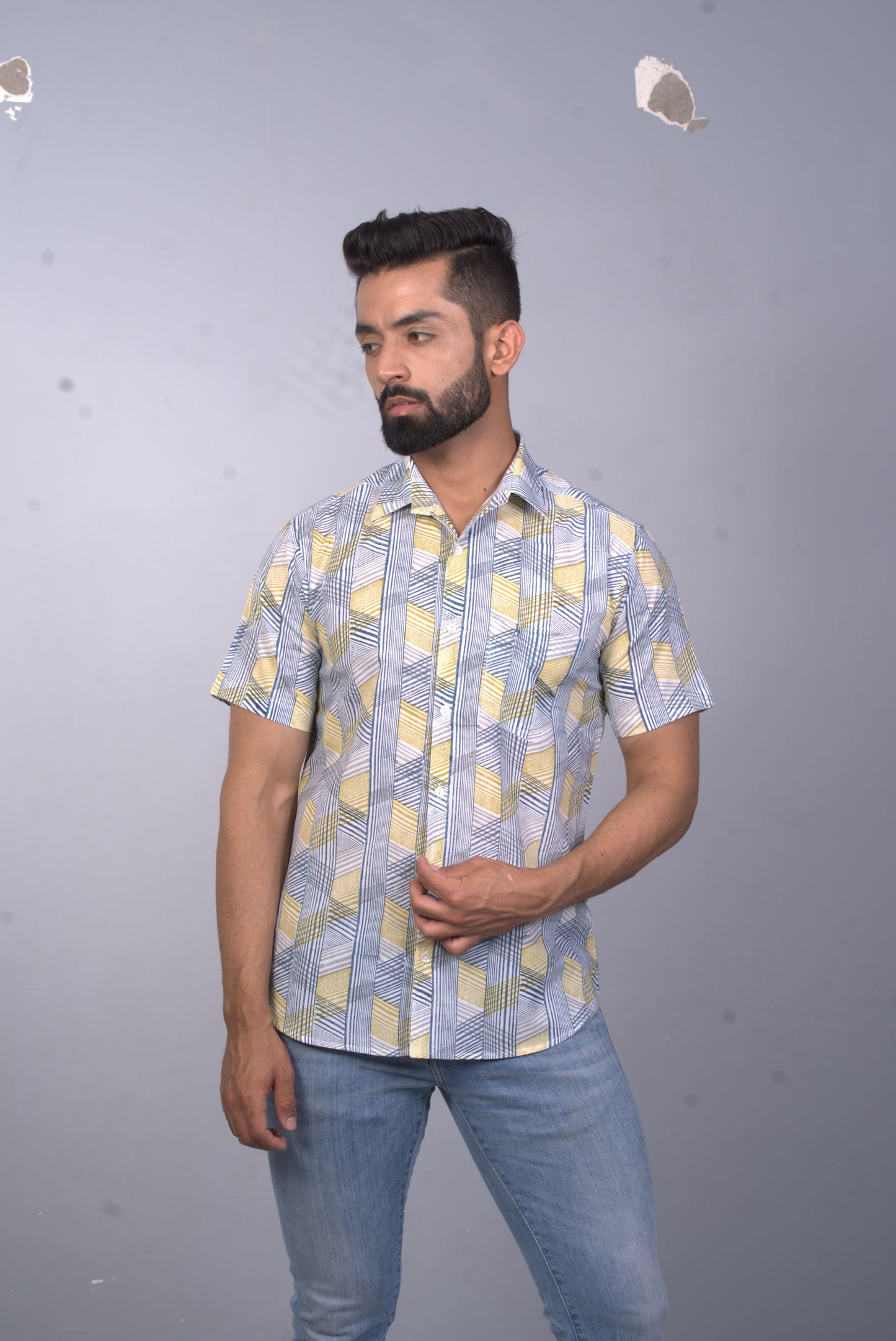 half sleeve Indian Hand Block Print Shirt Game of Line Retro Design Shirt 100% Cotton Fabric