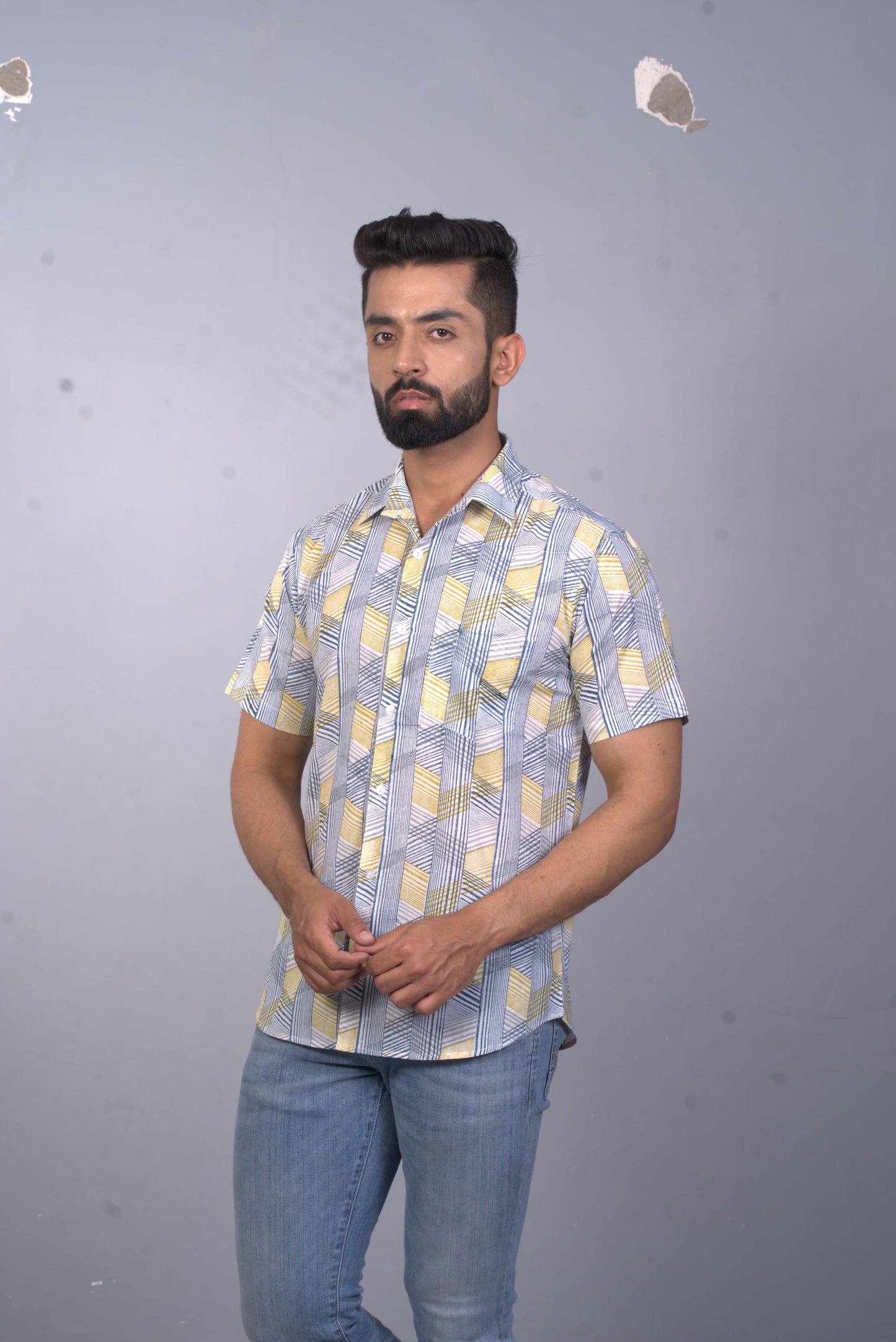 half sleeve Indian Hand Block Print Shirt Game of Line Retro Design Shirt 100% Cotton Fabric