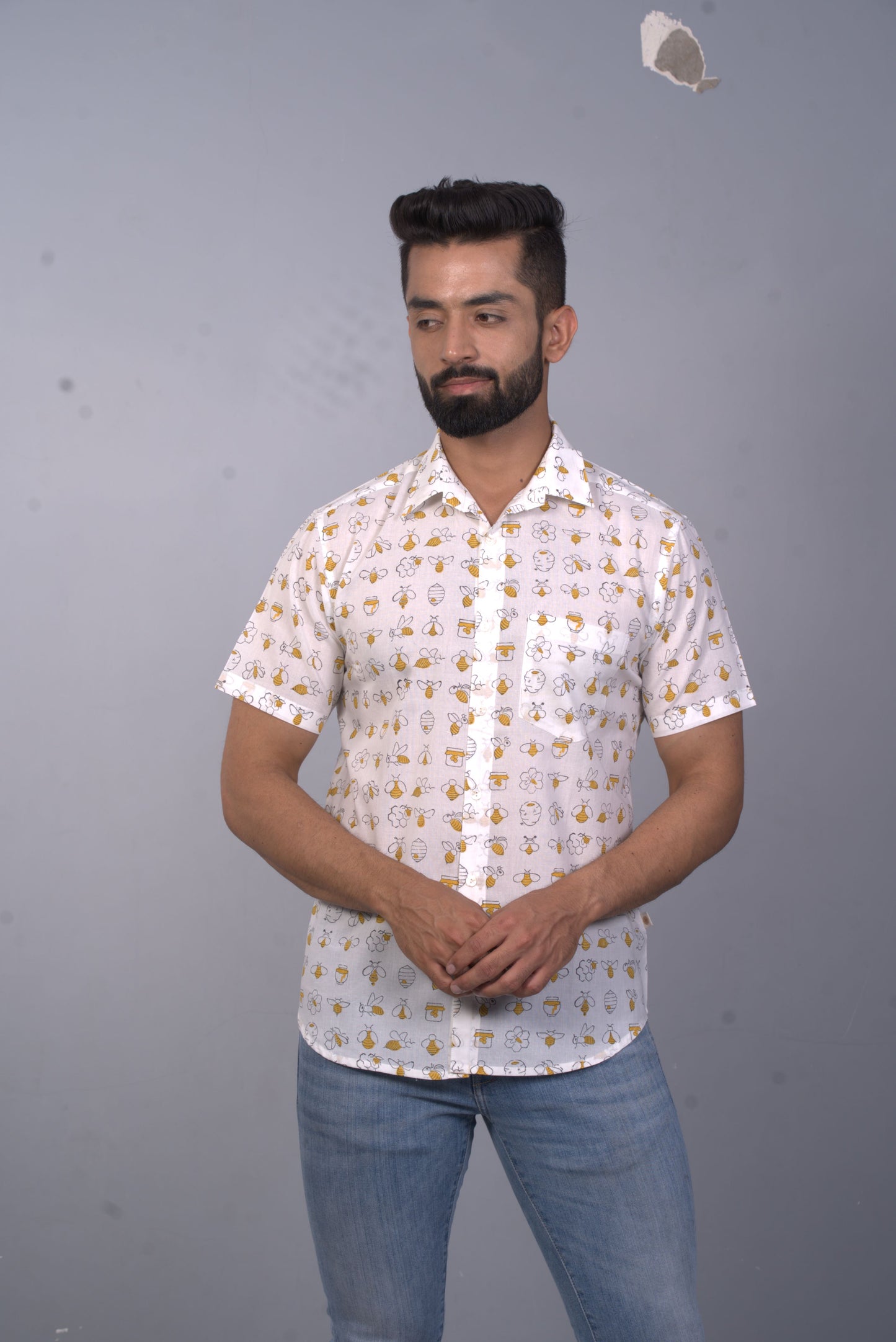 half sleeve Indian Hand Block Print Shirt Bee Print Design Shirt 100% Cotton Fabric