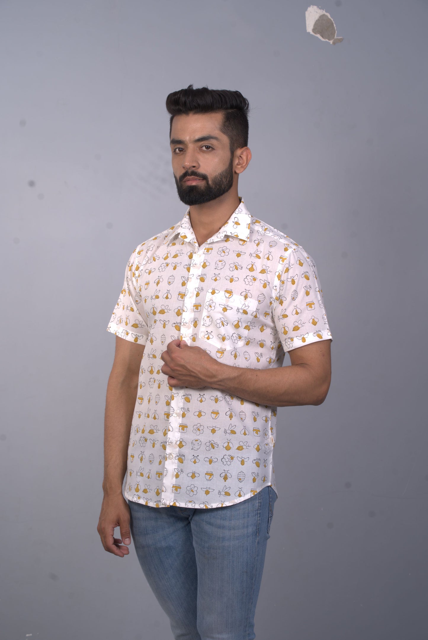 half sleeve Indian Hand Block Print Shirt Bee Print Design Shirt 100% Cotton Fabric