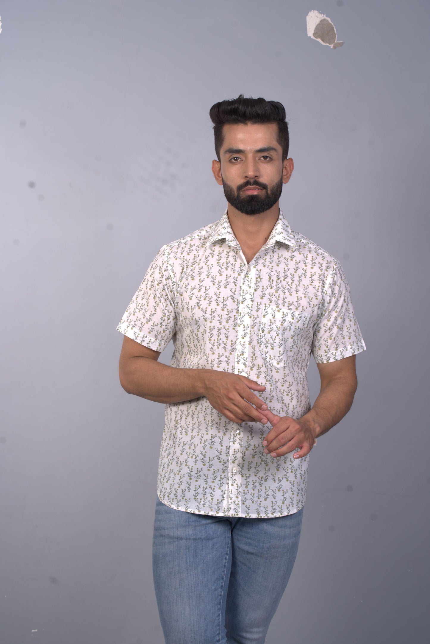 half sleeve Indian Hand Block Print Shirt Jungle Buti Design Shirt 100% Cotton Fabric