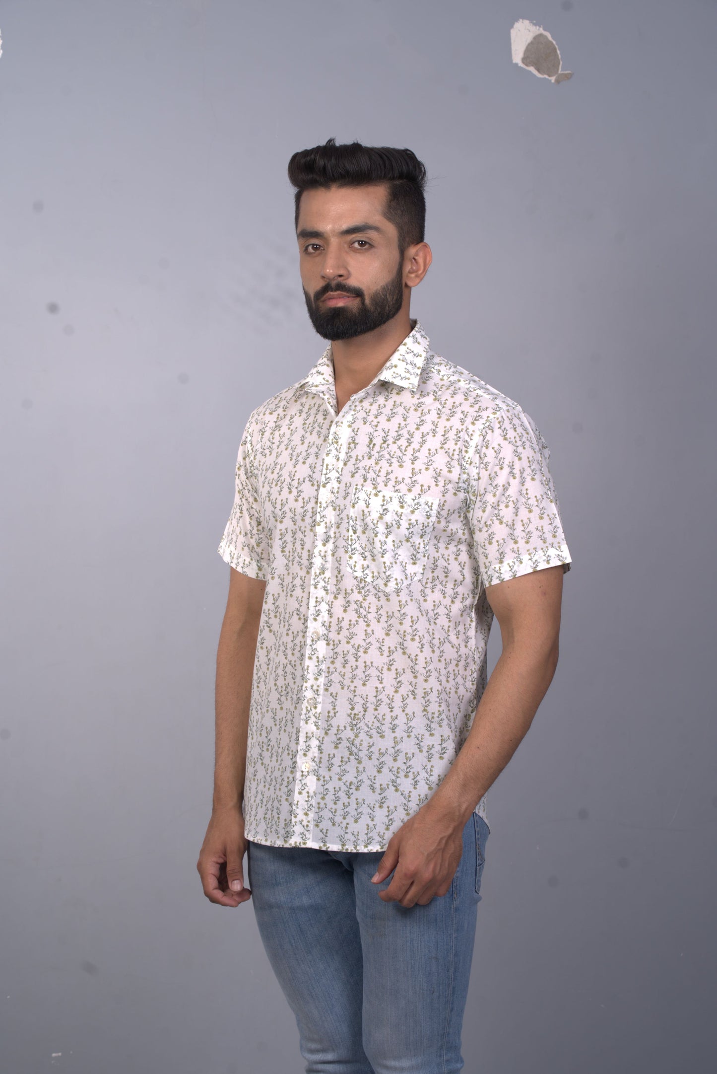 half sleeve Indian Hand Block Print Shirt Jungle Buti Design Shirt 100% Cotton Fabric