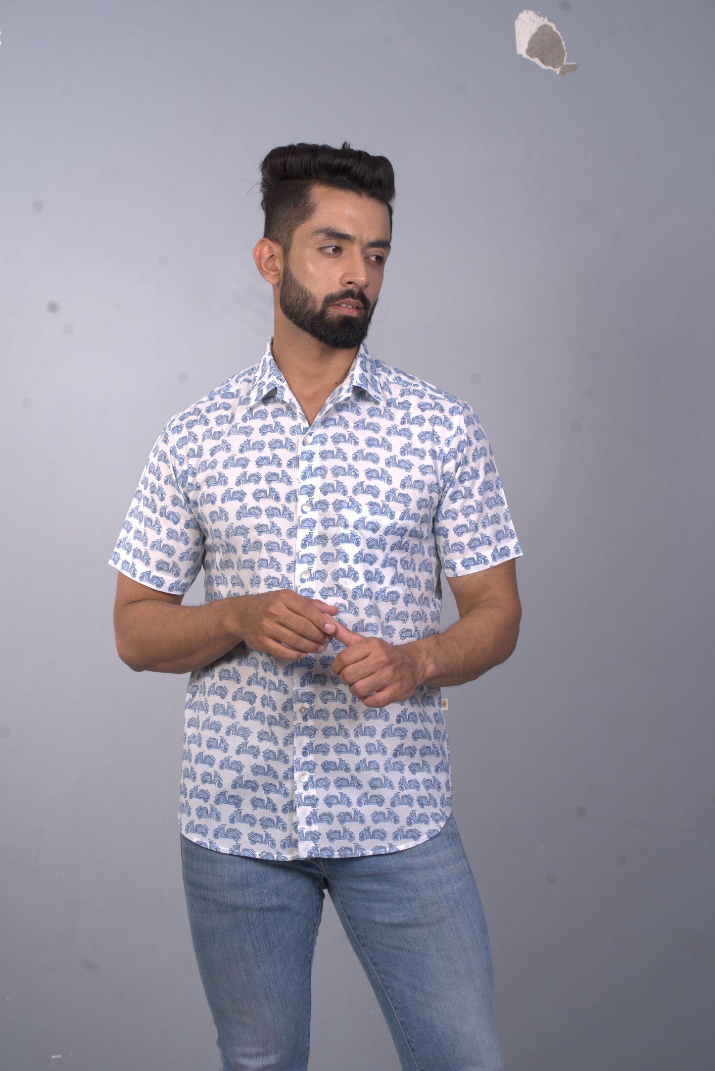 half sleeve Indian Hand Block Print Shirt Scooter Vespa Design Design Shirt 100% Cotton Fabric