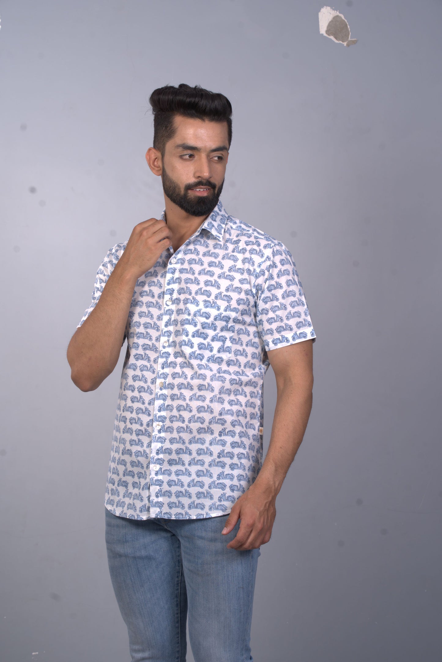 half sleeve Indian Hand Block Print Shirt Scooter Vespa Design Design Shirt 100% Cotton Fabric