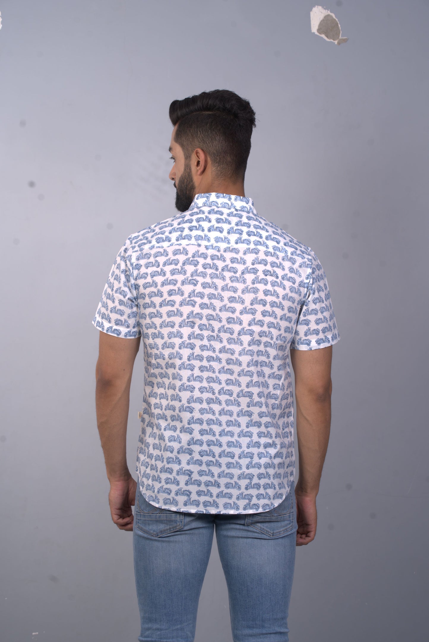 half sleeve Indian Hand Block Print Shirt Scooter Vespa Design Design Shirt 100% Cotton Fabric