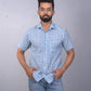 half sleeve Indian Hand Block Print Shirt Gud Jail Cornflower Blue Design Shirt 100% Cotton Fabric