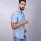 half sleeve Indian Hand Block Print Shirt Gud Jail Cornflower Blue Design Shirt 100% Cotton Fabric