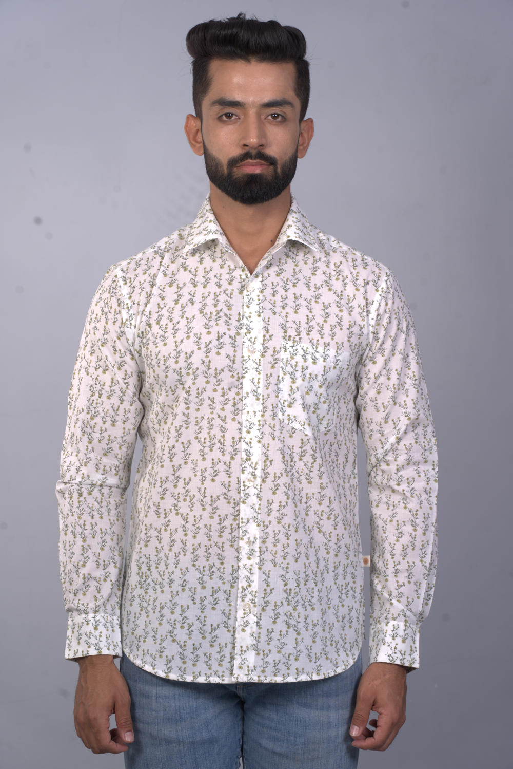 Full Sleeve Indian Hand Block Print Shirt Jungle Buti Design Shirt 100% Cotton Fabric