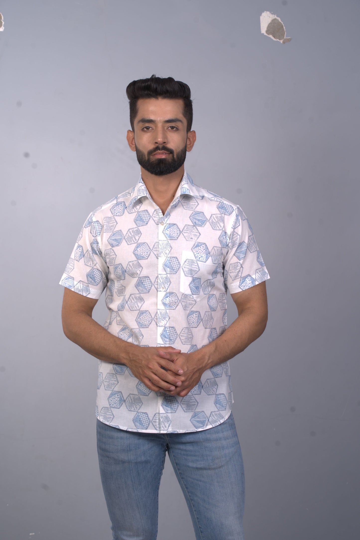 half sleeve Indian Hand Block Print Shirt Star Design Shirt 100% Cotton Fabric