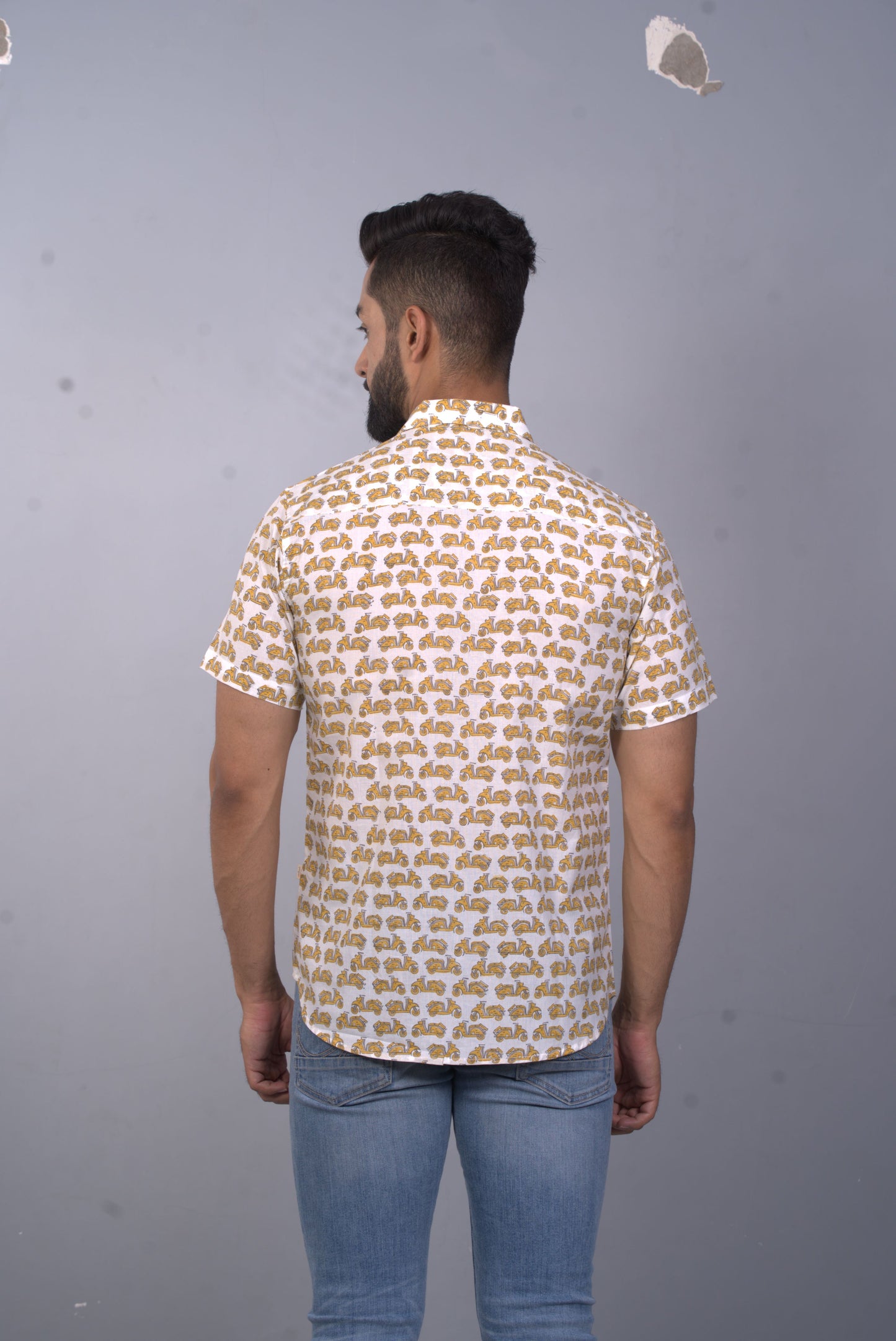 half sleeve Indian Hand Block Print Shirt Scooter Vespa Yellow Design Design Shirt 100% Cotton Fabric