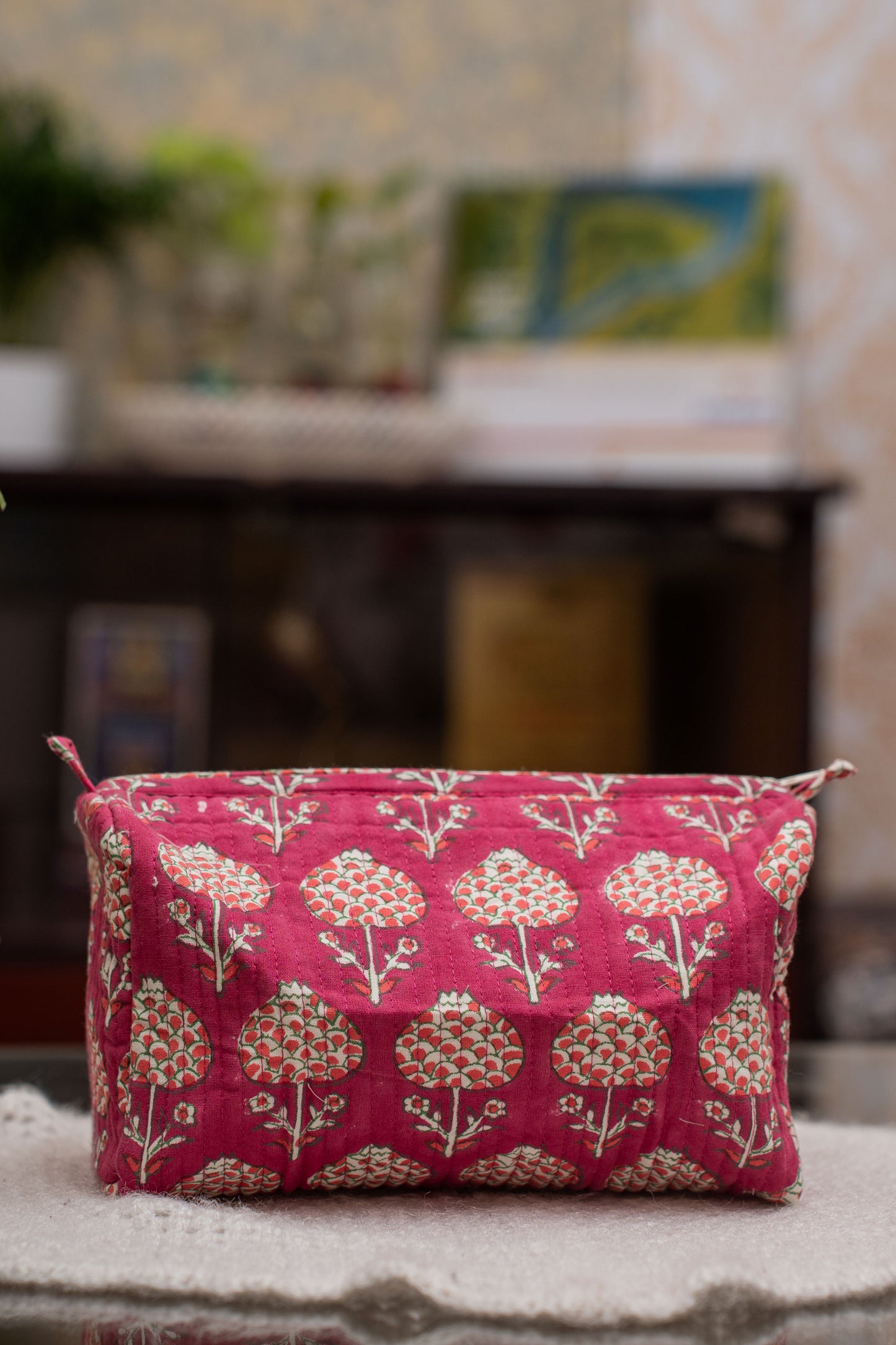 Awdhesh Kumar Vintage Rose Cotton Hand Block Printed Toiletry Bags for Women