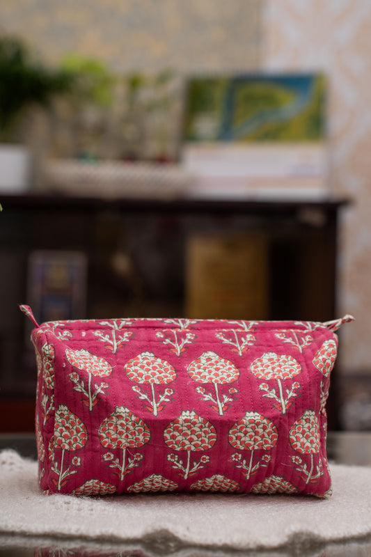Awdhesh Kumar Vintage Rose Cotton Hand Block Printed Toiletry Bags for Women