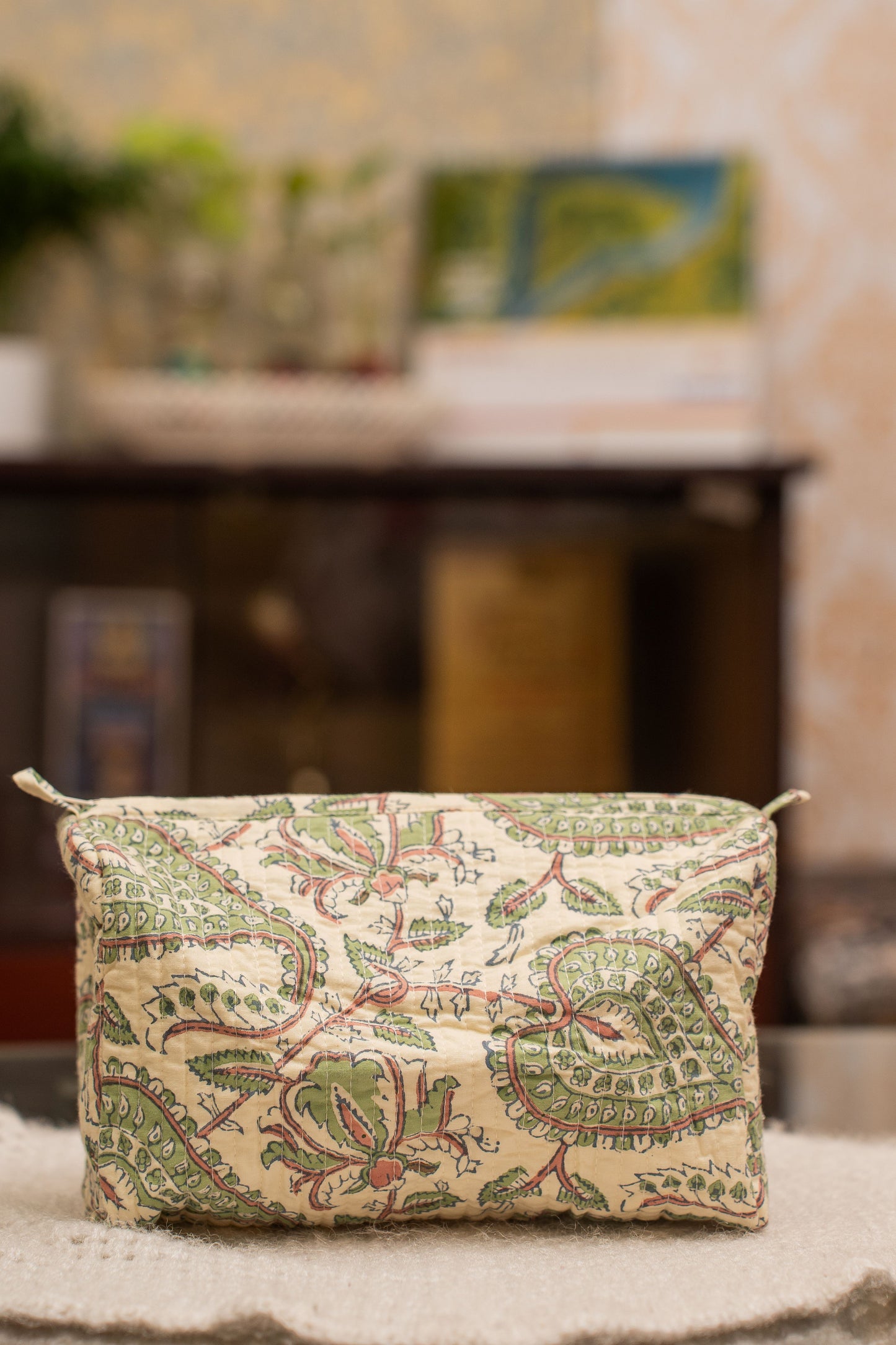 Awdhesh Kumar Vintage Leaf Cotton Hand Block Printed Toiletry Bags for Women