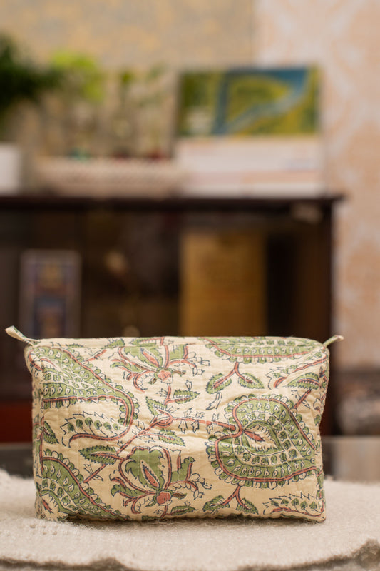 Awdhesh Kumar Vintage Leaf Cotton Hand Block Printed Toiletry Bags for Women