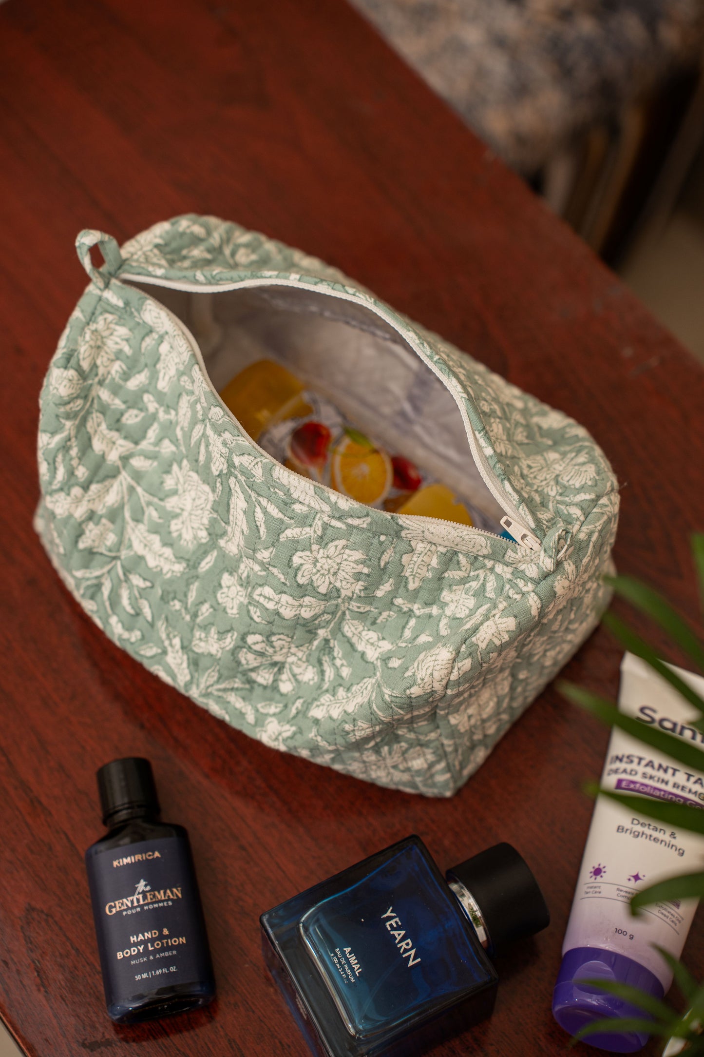 Awdhesh Kumar Soft Botanical Breeze Cotton Hand Block Printed Toiletry Bags for Women