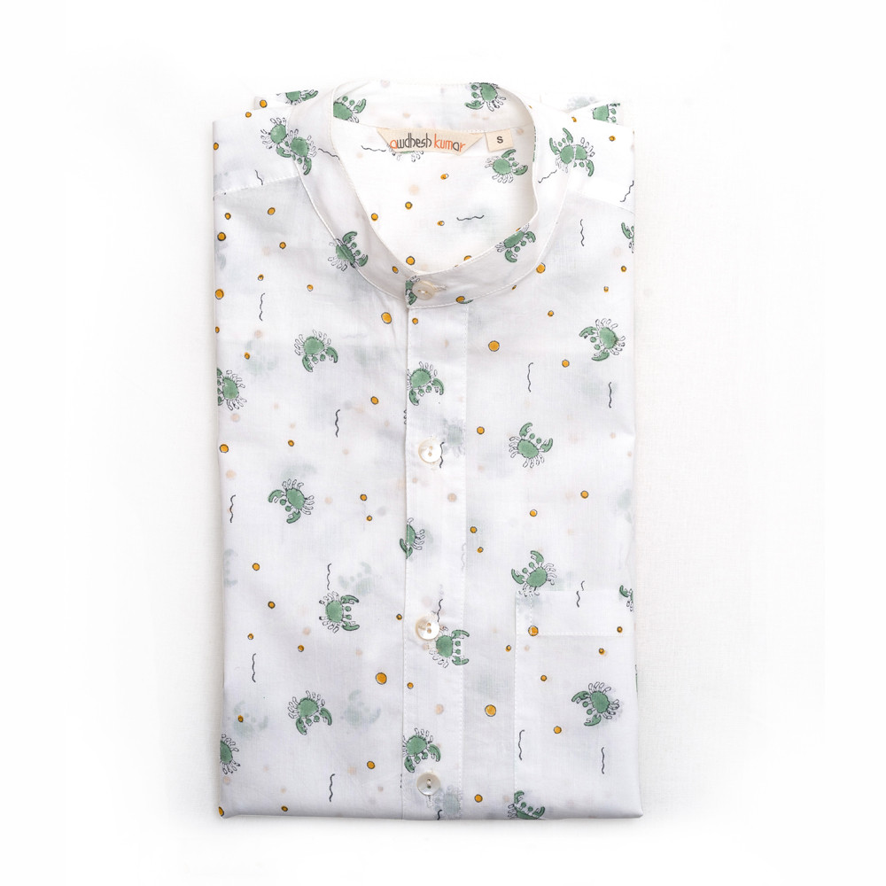 Full Sleeve Indian Hand Block Print Shirt Krabby Design Shirt 100% Cotton Fabric