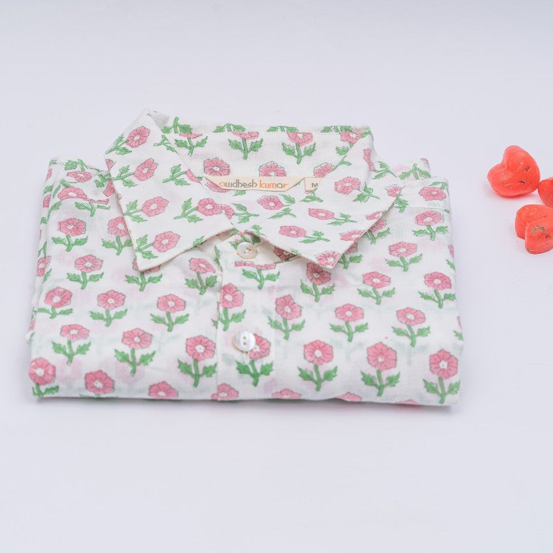 Full Sleeve Indian Hand Block Print Shirt Merigold Buti pink Design Shirt 100% Cotton Fabric