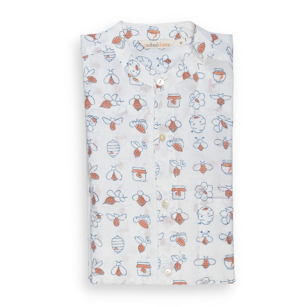 Full Sleeve Indian Hand Block Print Shirt Honey Bee Coral Design Shirt 100% Cotton Fabric