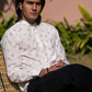 Full Sleeve Indian Hand Block Print Shirt White Printed Mandarin Collar Bloom Shirt 100% Cotton Fabric