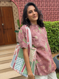 Awdhesh Kumar Mustard Floral Cotton Hand Block Printed Tote Bag for Women
