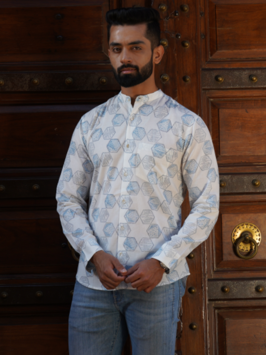 Full Sleeve Indian Hand Block Print Shirt Star Design Shirt 100% Cotton Fabric