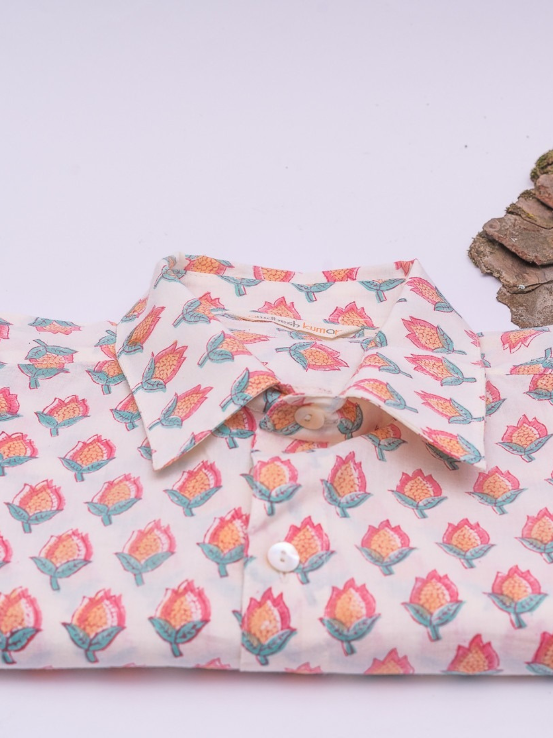 half sleeve Indian Ethnic Lotus Art Print Shirt Naav Design Shirt 100% Cotton Fabric