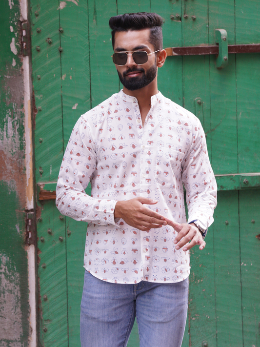 Full Sleeve Indian Hand Block Print Shirt Honey Bee Coral Design Shirt 100% Cotton Fabric