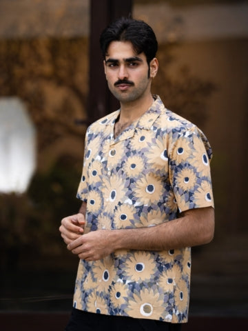 half sleeve Indian Hand Block Print Shirt Vintage Floral Vibe Design Shirt 100% Cotton Fabric